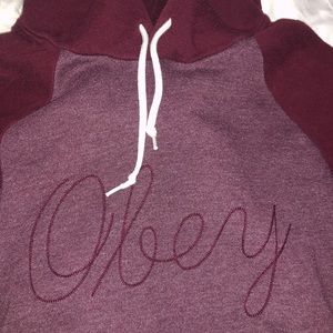 Maroon OBEY hoodie sweatshirt